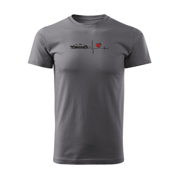 T-SHIRT ♂ | HEARTBEAT - CLASSIC | XL | STAHLGRAU | VORDERSEITE | MAZDA/MX5/NB