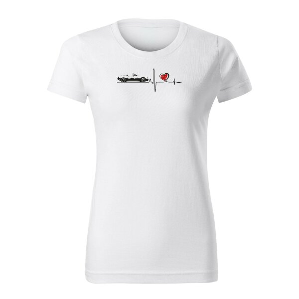 T-SHIRT ♀ | HEARTBEAT - CLASSIC | S | WEISS | VORDERSEITE | MAZDA/MX5/NA