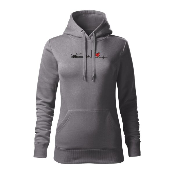 HOODIE ♀ | HEARTBEAT - CLASSIC | XXL | STAHLGRAU | VORDERSEITE | MAZDA/MX5/NC