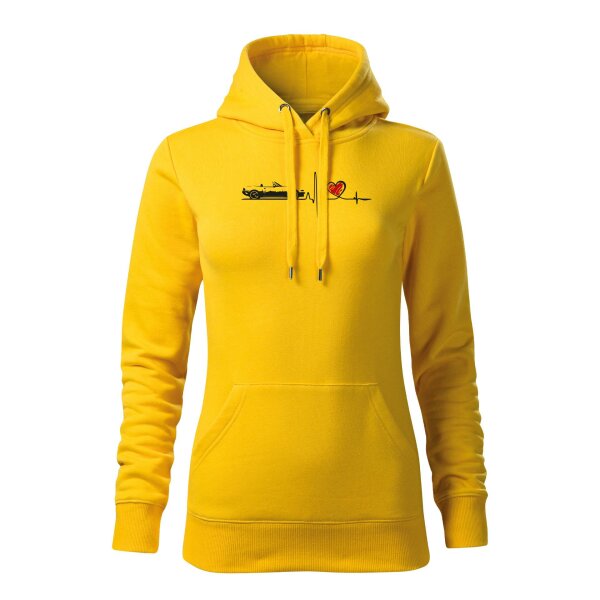 HOODIE ♀ | HEARTBEAT - CLASSIC | L | GELB | VORDERSEITE | MAZDA/MX5/NA