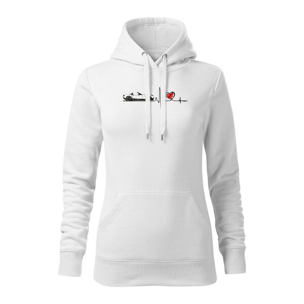 HOODIE ♀ | HEARTBEAT - CLASSIC | S | WEISS | VORDERSEITE | MAZDA/MX5/ND