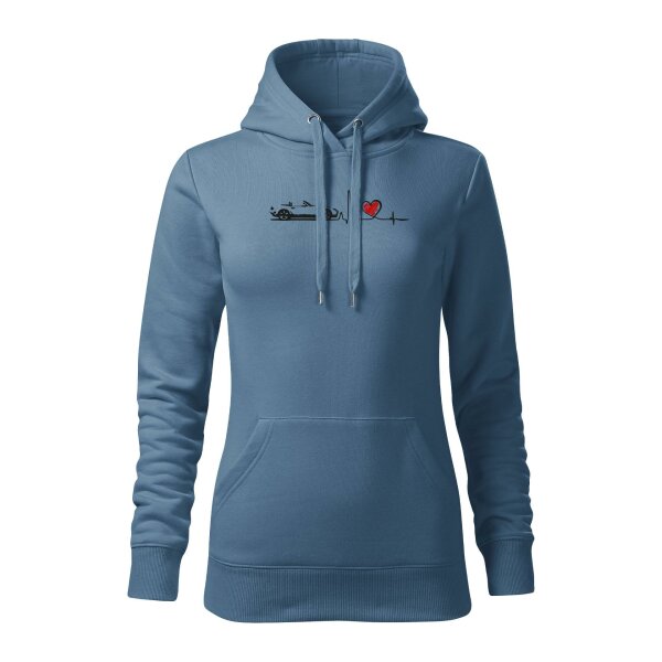 HOODIE ♀ | HEARTBEAT - CLASSIC | XXL | DENIM | VORDERSEITE | MAZDA/MX5/NC