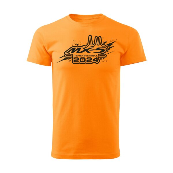 T-SHIRT ♂ | EIN-MX5-TREFFEN | 2024 | L | MANDARINEORANGE | VORDERSEITE | MAZDA/MX5