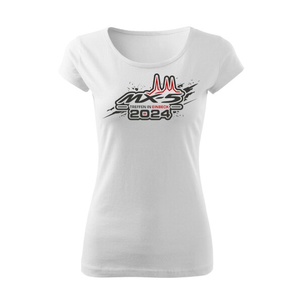 T-SHIRT ♀ | BOATNECK | EIN-MX5-TREFFEN | 2024 | S | WEISS | VORDERSEITE | MAZDA/MX5