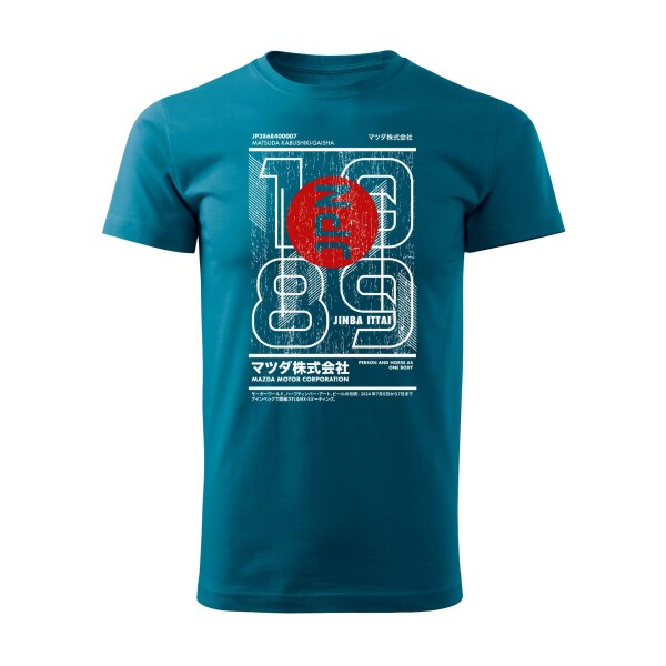 01/24 | T-SHIRT ♂ | JANUAR | XL | PETROLBLAU | VORDERSEITE | MAZDA/MX5