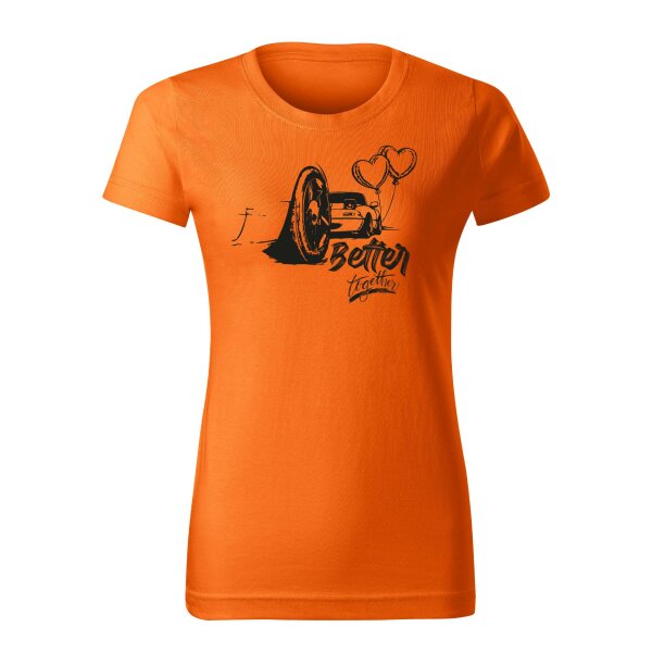 02/24 | T-SHIRT ♀ | FEBRUAR | S | ORANGE | VORDERSEITE | MAZDA/MX5/NA