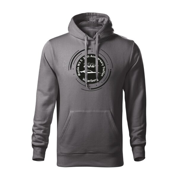 HOODIE ♂ | ANNIVERSARY TREFFEN 2024 | M | STAHLGRAU | VORDERSEITE | MAZDA/MX5