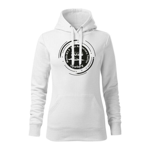 HOODIE ♀ | ANNIVERSARY TREFFEN 2024 | S | WEISS | VORDERSEITE | MAZDA/MX5