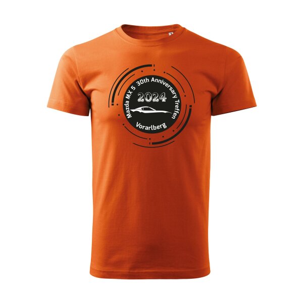 T-SHIRT ♂ | ANNIVERSARY TREFFEN 2024 | S | ORANGE | VORDERSEITE | MAZDA/MX5