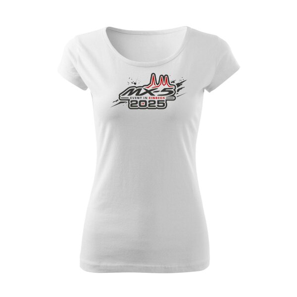 T-SHIRT ♀ | BOATNECK | EIN-MX5-Event 2025 | S | weiss | Vorderseite | mazda/mx5