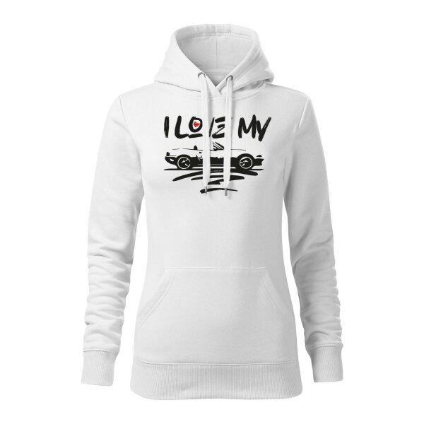 HOODIE ♀ | I LOVE MY MX-5 | S | weiss | Vorderseite | mazda/mx5/na