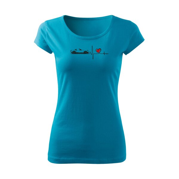 T-SHIRT ♀ | BOATNECK | HEARTBEAT - CLASSIC | M | TüRKISBLAU | VORDERSEITE | MAZDA/MX5/ND