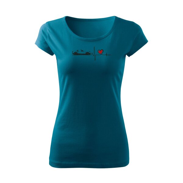 T-SHIRT ♀ | BOATNECK | HEARTBEAT - CLASSIC | L | PETROLBLAU | VORDERSEITE | MAZDA/MX5/ND